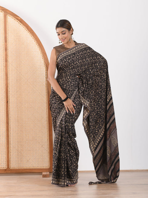 MULMUL MALANDRA BLOCK PRINTED MODAL SATIN SAREE MULMUL MALANDRA BLOCK PRINTED MODAL SATIN SAREE